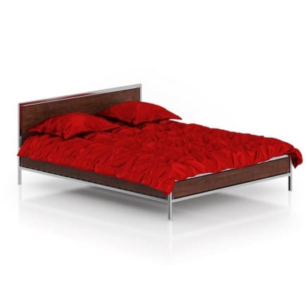 Wooden Bed with Red Bedclothes
