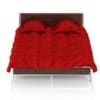 Wooden Bed with Red Bedclothes