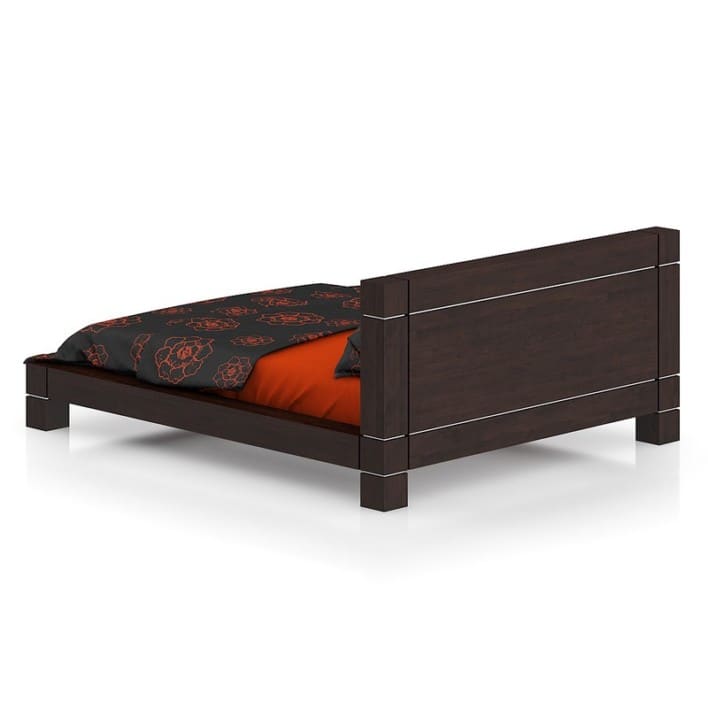 Wooden Bed with Black-Orange Bedclothes