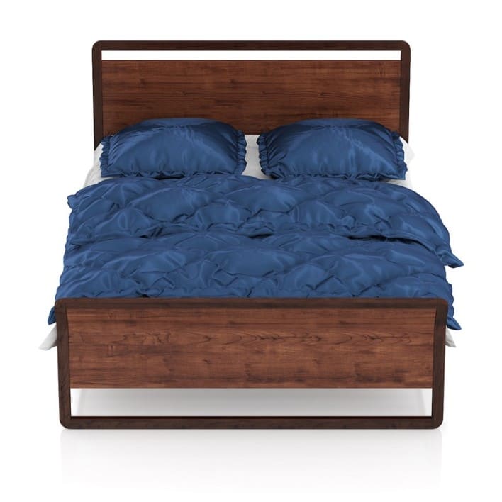 Modern Wooden Bed with Blue Bedclothes