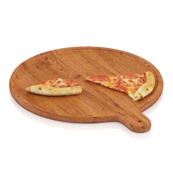 Pizza slices on wooden board