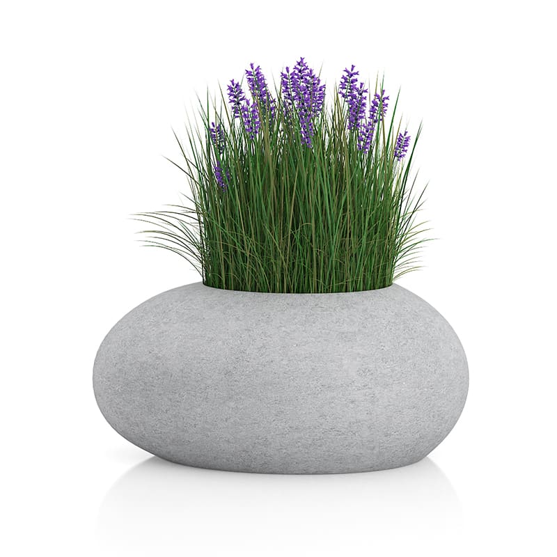 Grass with Flowers in Concrete Pot
