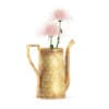 3d Pink Flowes in Golden Teapot