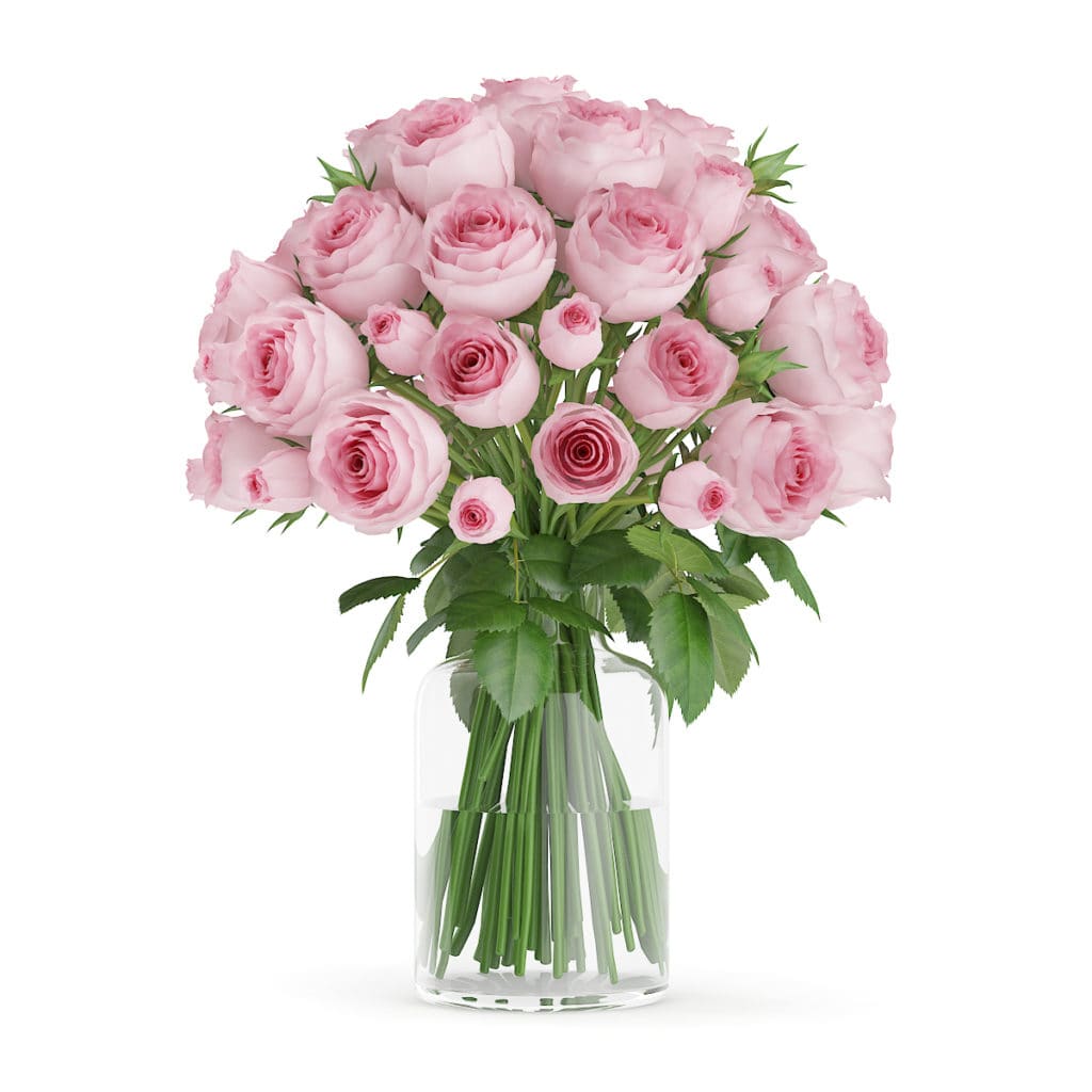 Pink Roses In Base Pink Roses in Glass Vase