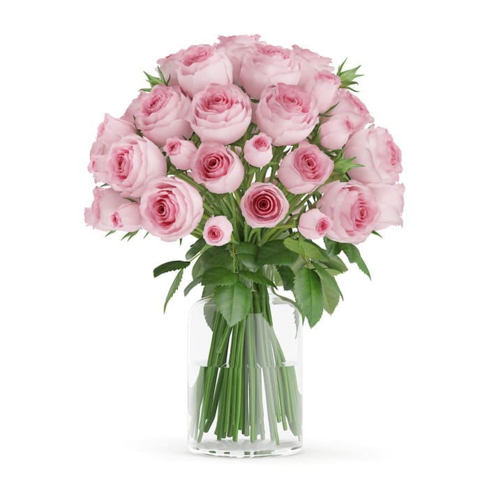 3d Pink Roses in Glass Vase