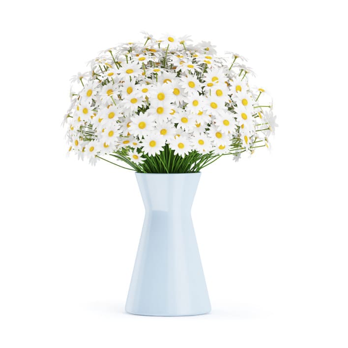 3d Small Daisies in Blue Vase