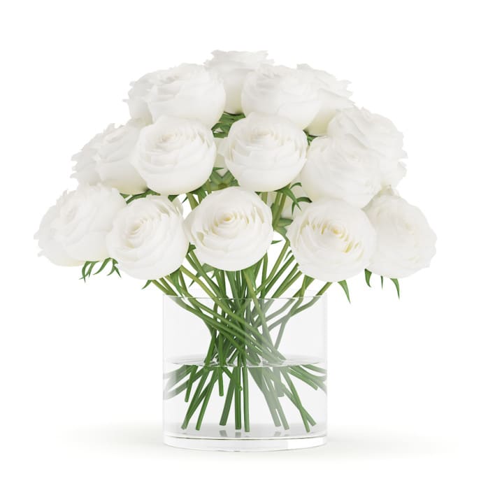 3d White Roses in Glass Vase
