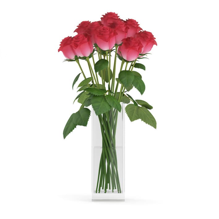 3d Red Roses in Glass Vase