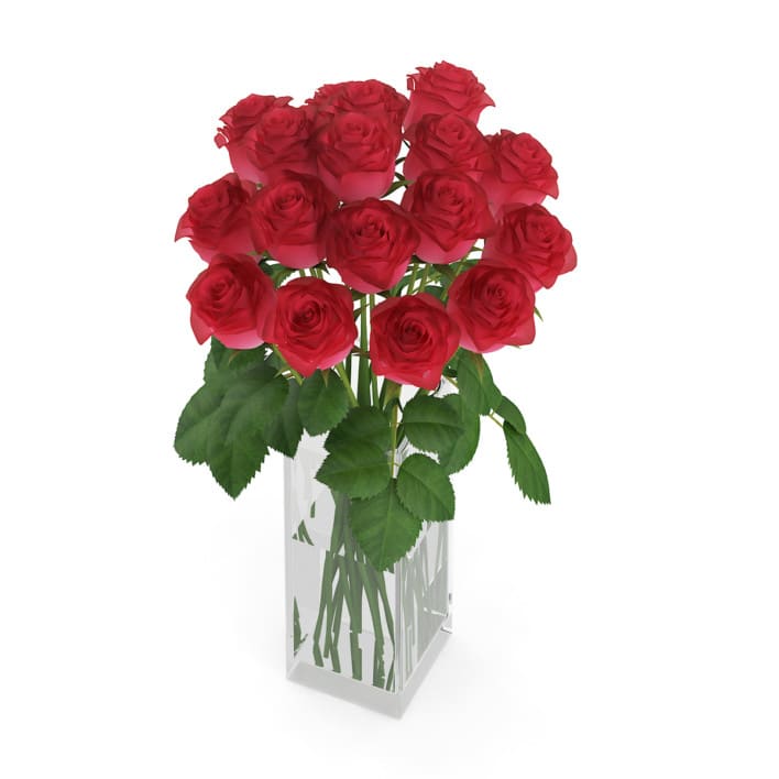 3d Red Roses in Glass Vase