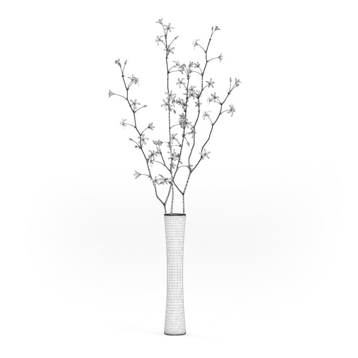 3d Flowering Tree Twigs in Glass Vase