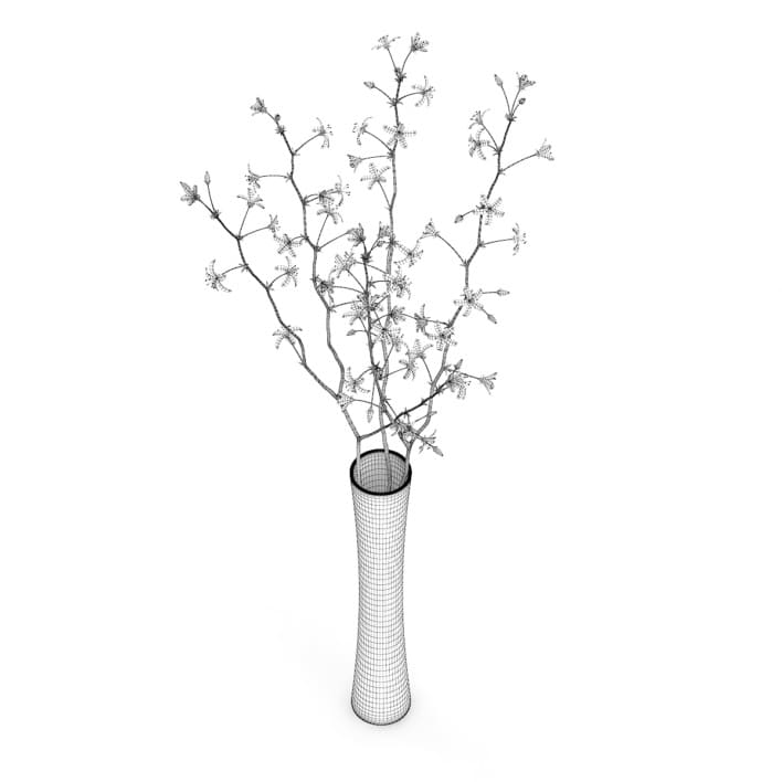 3d Flowering Tree Twigs in Glass Vase