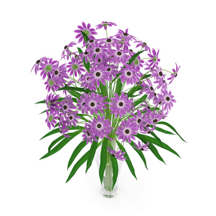 3d Purple Flowers in Glass Vase