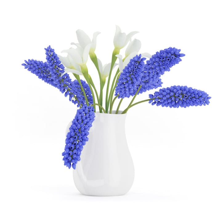 3d Blue and White Flowers in White Pot