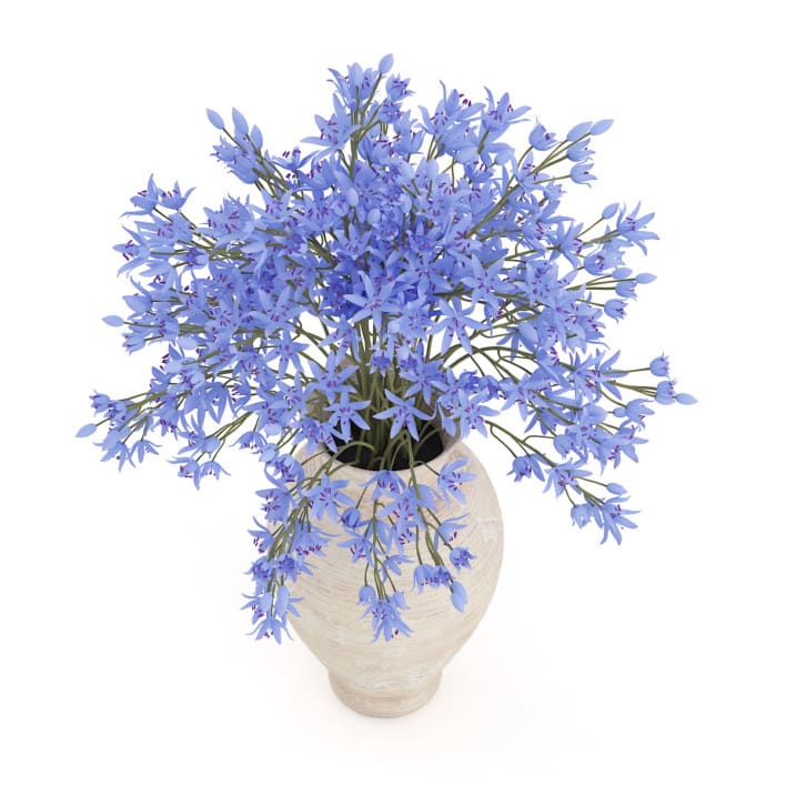 3d Blue Flowers in Ceramic Vase