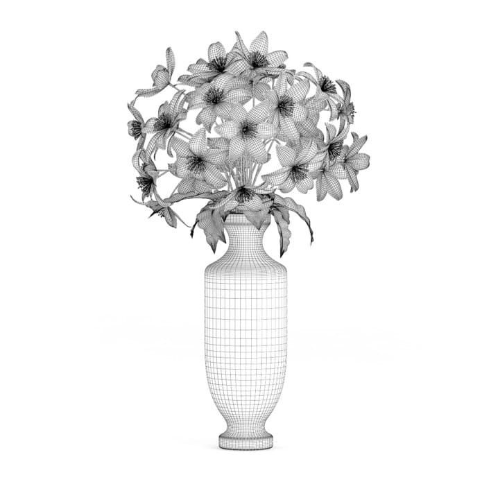 3d White Flowers in Tall Vase