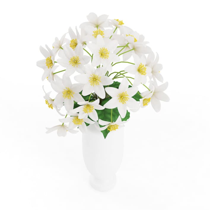 3d White Flowers in Tall Vase