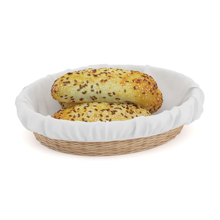 Buns with Sesame Seeds in Wicker Basket