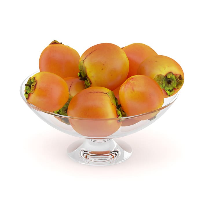Persimmon Fruits in Glass Bowl