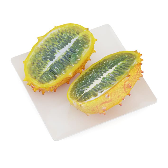 Sliced Horned Melon on White Plate