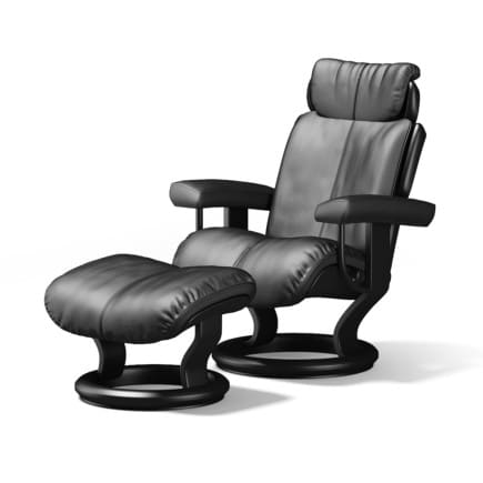 Black Leather Chair with Footrest