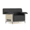 Black Leather Armchair with Wooden Back - Image 2