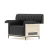 Black Leather Armchair with Wooden Back - Image 4