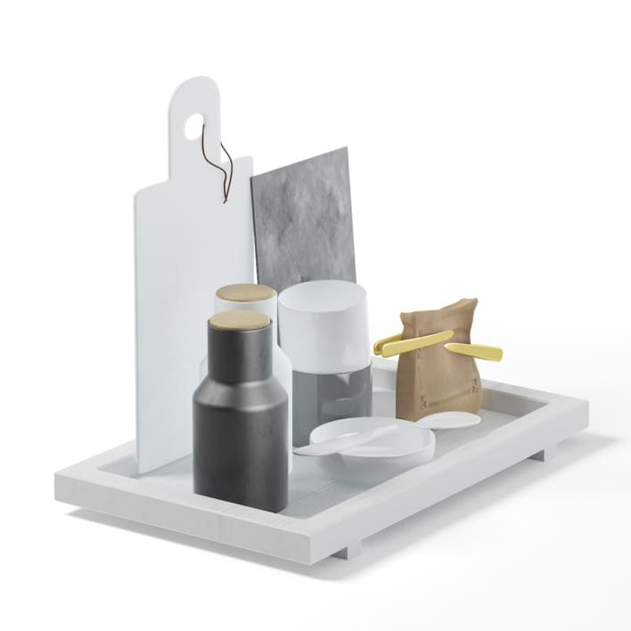 Kitchen Utensils on a Tray 3D Model