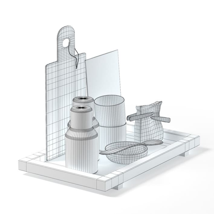 Kitchen Utensils on a Tray 3D Model