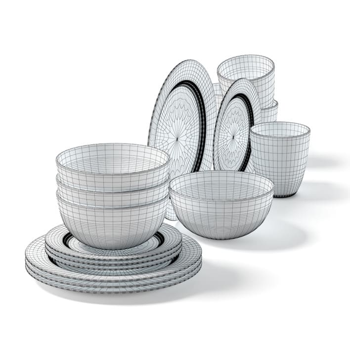 Grey Dishes Set 3D Model