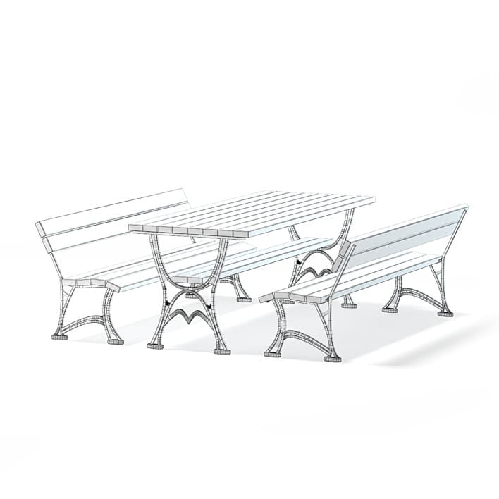 Table and Benches 3D Model