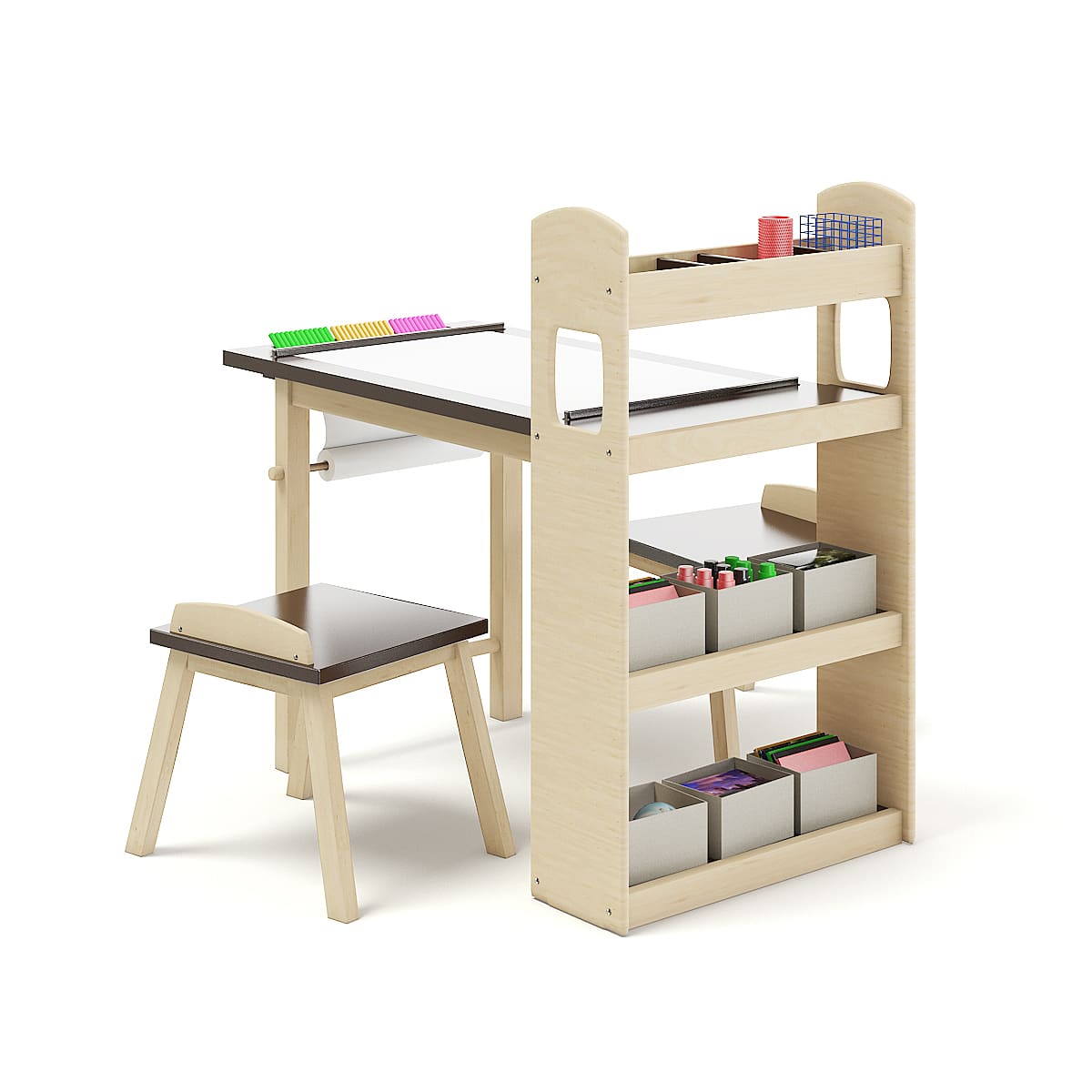 Kids Drawing Desk with Stools (9601) - CGAxis - 3D models, PBR