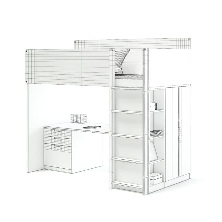 White Bunk Bed with Desk