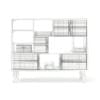 Wooden Shelf with Black and White Boxes