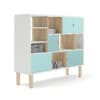 Wooden Shelf with Black and White Boxes