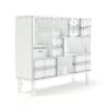 Wooden Shelf with Black and White Boxes