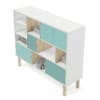 Wooden Shelf with Black and White Boxes