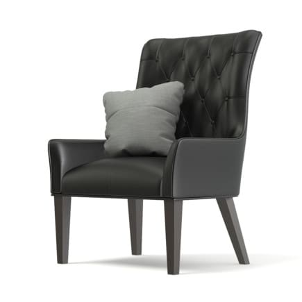 Black Leather Classic Armchair with Pillow 3D Model