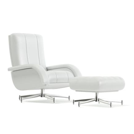 White Leather Swivel Chair with a Stool 3D Model