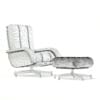 White Leather Swivel Chair with a Stool 3D Model