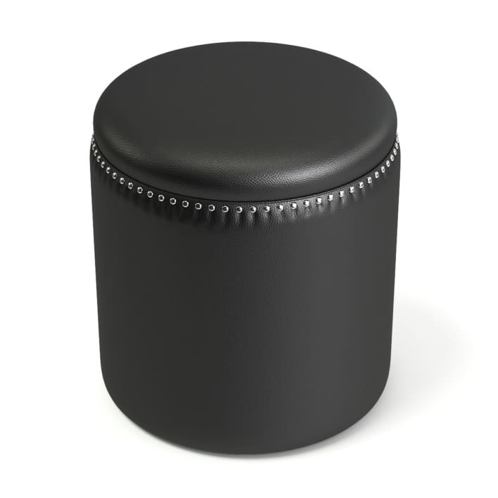 Round Black Leather Stool 3D Model