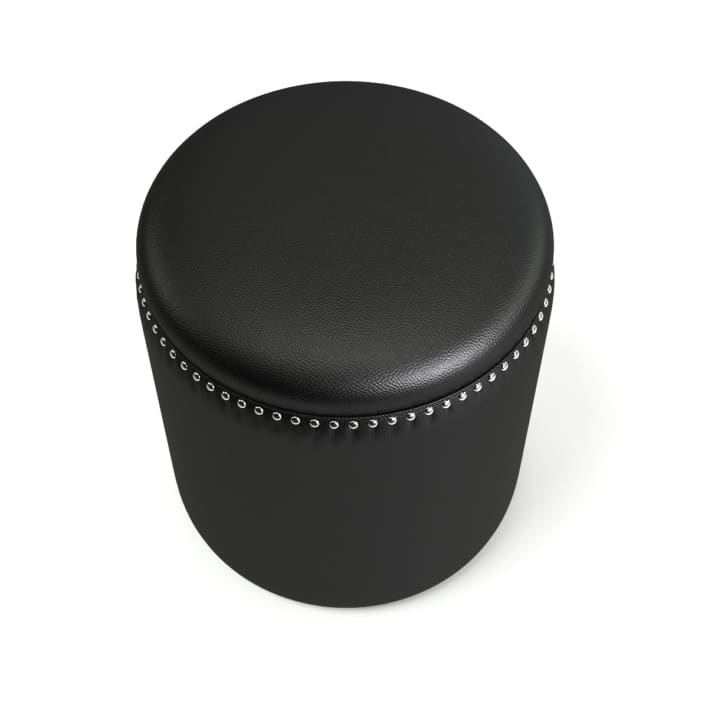 Round Black Leather Stool 3D Model