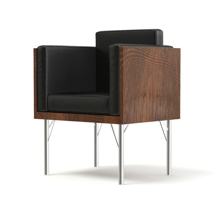 Black Leather Armchair with Wooden Sides 3D Model