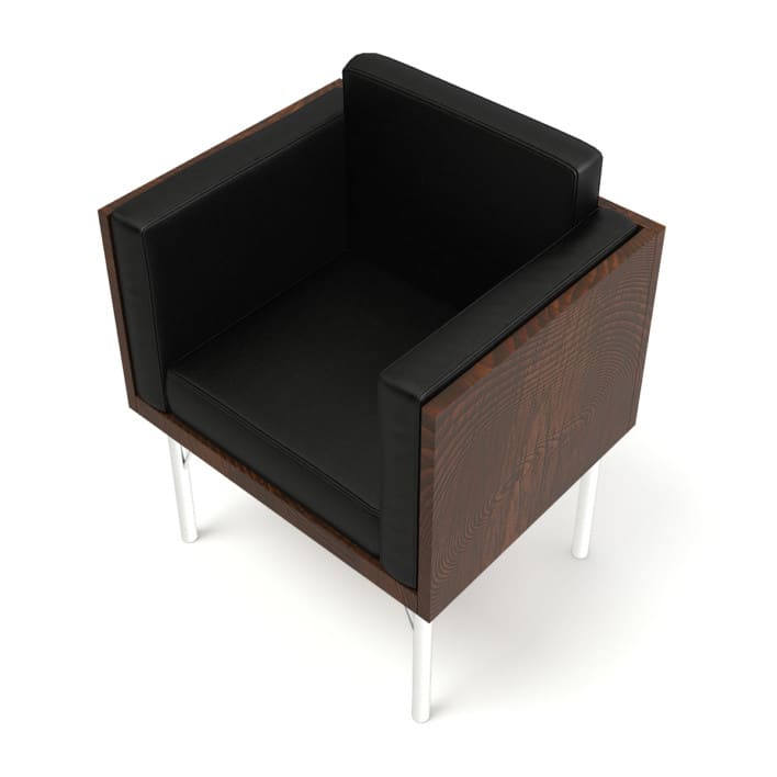 Black Leather Armchair with Wooden Sides 3D Model