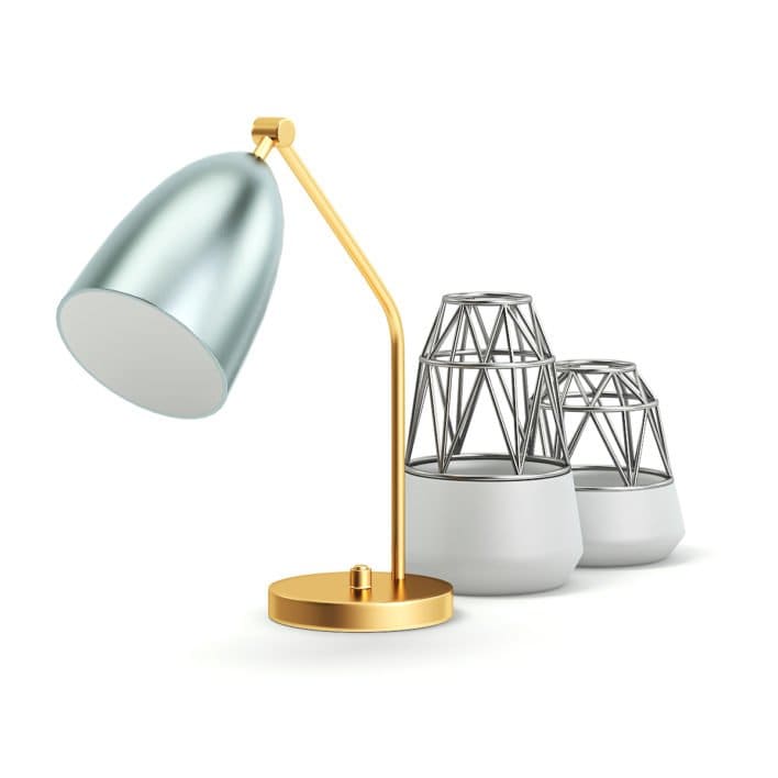 Golden Lamp and Decoration Vases 3D Model