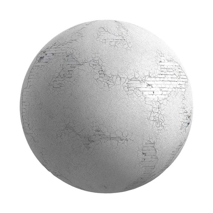 White Brick Wall with Damaged Plaster PBR Texture