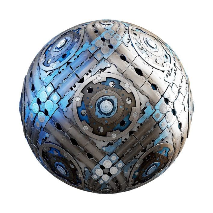 Grey and Blue Space Station Wall PBR Texture
