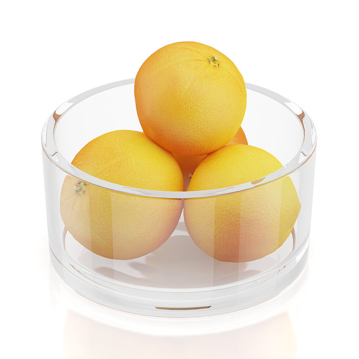 Oranges in glass bowl 3D Model