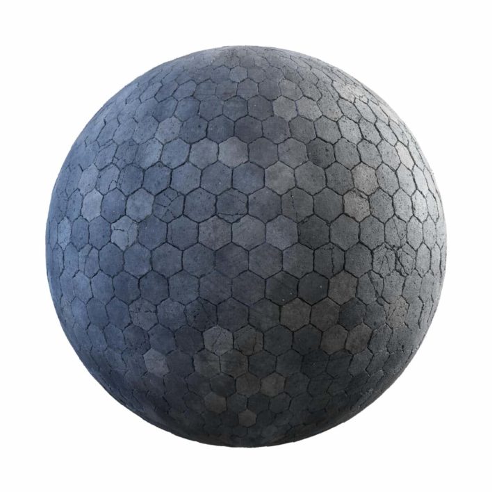 Cracked Grey Hexagon Concrete Pavement PBR Texture