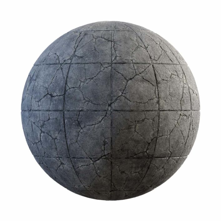 Cracked Grey Square Concrete Pavement PBR Texture
