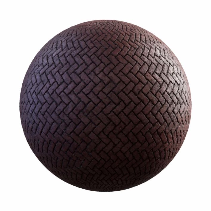Dark Red Brick Herringone Pavement PBR Texture